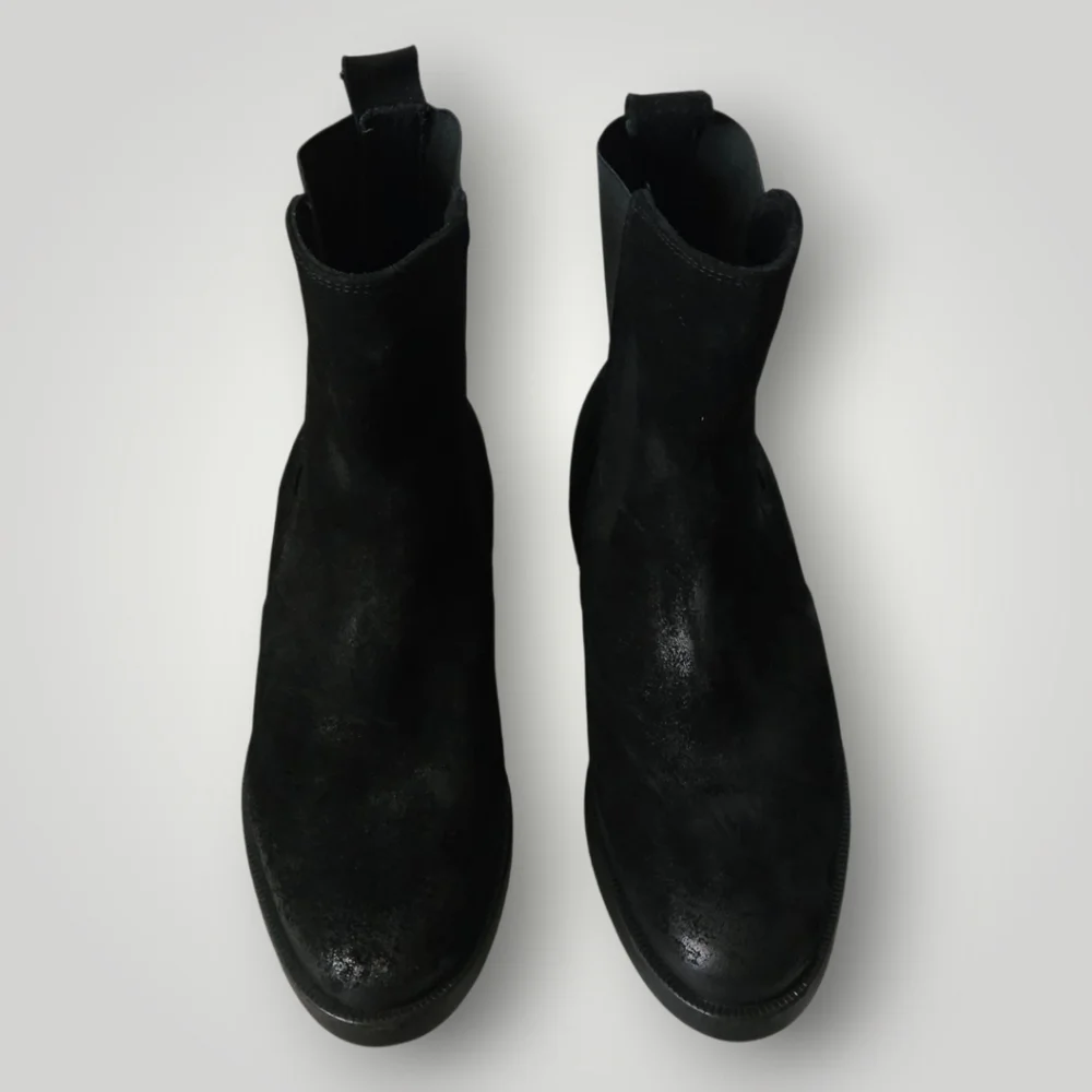 Emanuele Crasto Made in Italy Black Leather Chelsea Boots EU 40 / US 9 Suede New